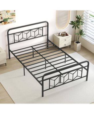 Full Size Platform Bed with High Headboard and Snap Lock Metal Slats