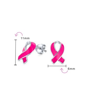 Breast Cancer Awareness Ribbon Support Enamel Stud Earrings .925 Sterling Silver