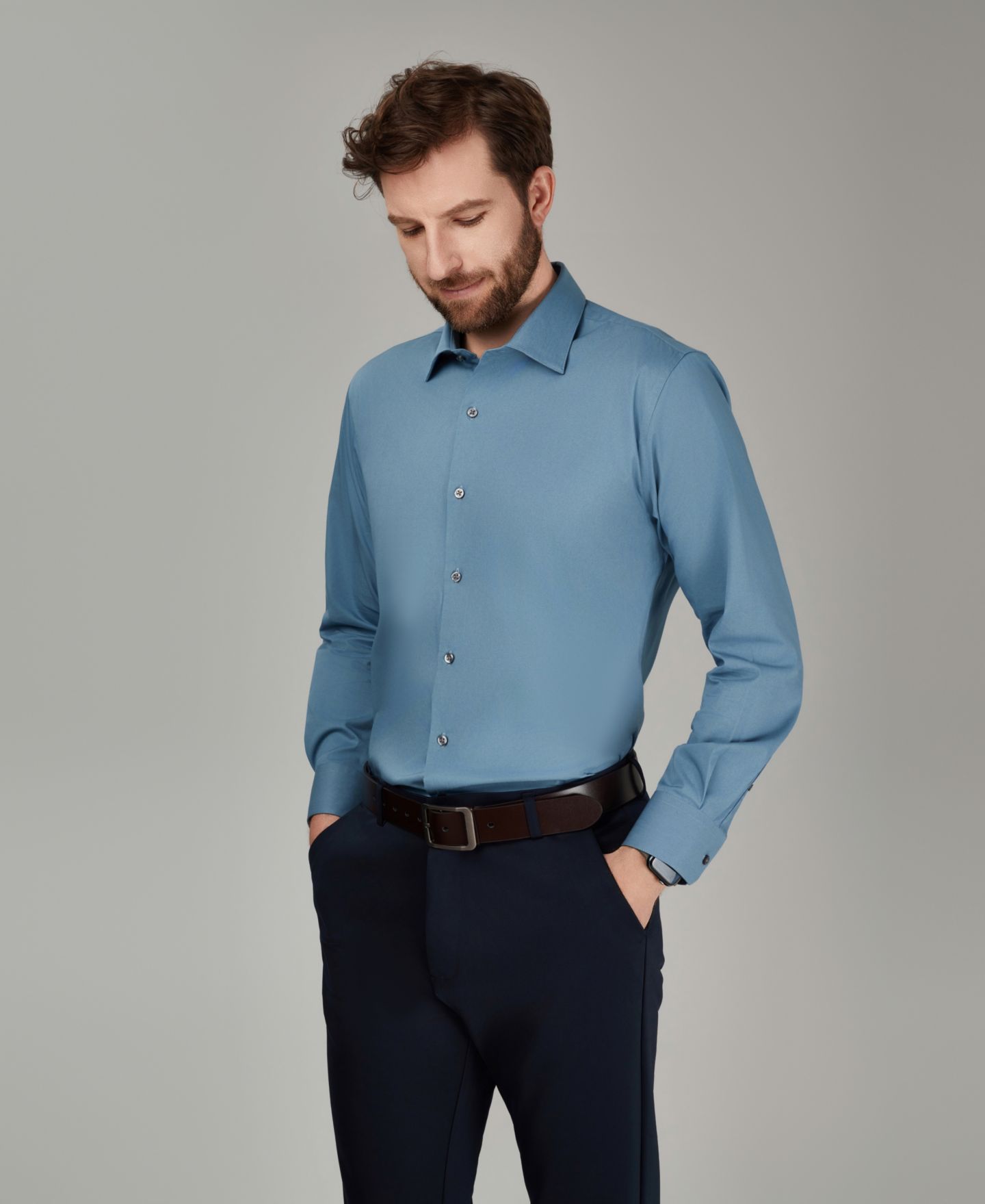 Мужская рубашка Alfani Regular-Fit Solid Dress Shirt, цвет: Синий пыльный — фото 3
