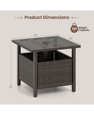 All Weather Wicker Patio Side Table with Umbrella Hole for Outdoor Use-Mix