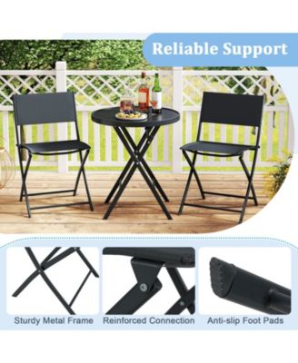 3 Piece Folding Patio Bistro Set with Glass Table and Chairs