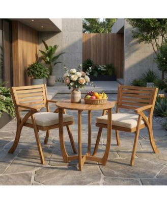 Outdoor Hermosa 3 Pieces KD Wood Dining Set With Cushions