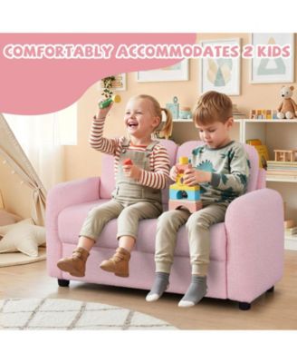 2-Seat Kids Sofa Toddler Sofa Couch with Soft Teddy Fleece Upholstery and Solid Wooden Frame