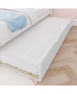 Full Size Bed Frame with Trundle, Classic Solid Wood Platform Bed for Kids