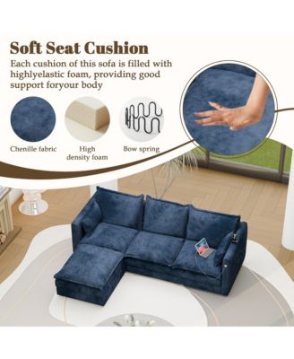 Modular Sectional Sofa L Shaped Couch, 3 Seat Sofa Set with Ottoman and Pillows, Chenille Fabric