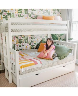 Bunk Bed with Ladder on End and Storage Drawers, Twin-Over-Full Bed Frame for Kids
