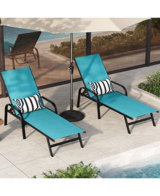 homfan - Adjustable 5-Position Outdoor Lounge Chairs Set of 2 - Durable Textilene Reclining Patio Chaise Blue