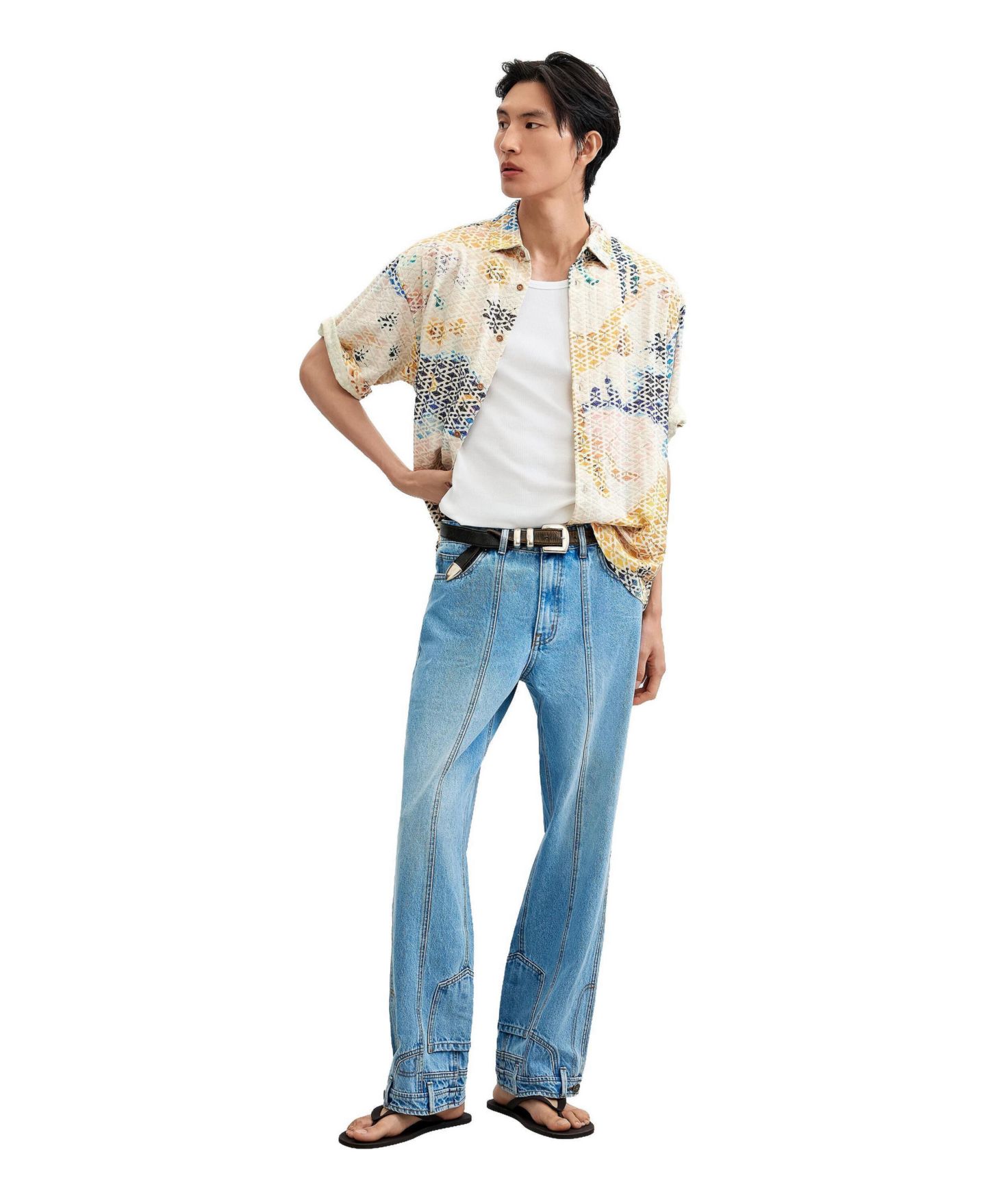 Мужская рубашка Desigual Embroidered printed, цвет: Молочный белый — фото 2