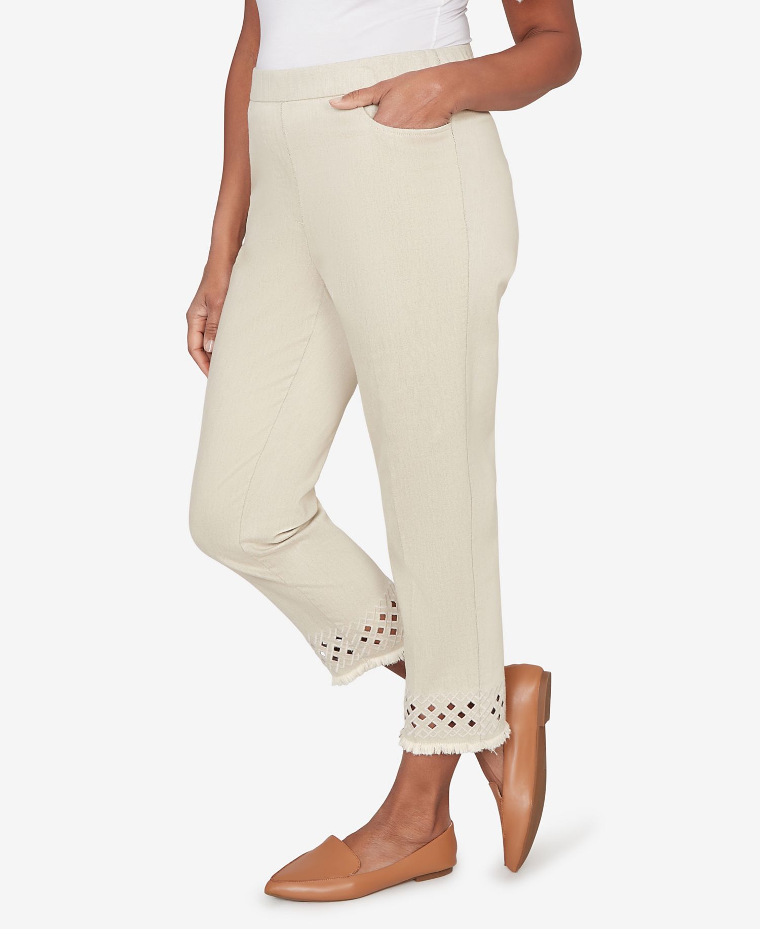 Petite Detail Driven Geometric Cut-Out Flat Front Ankle Pants