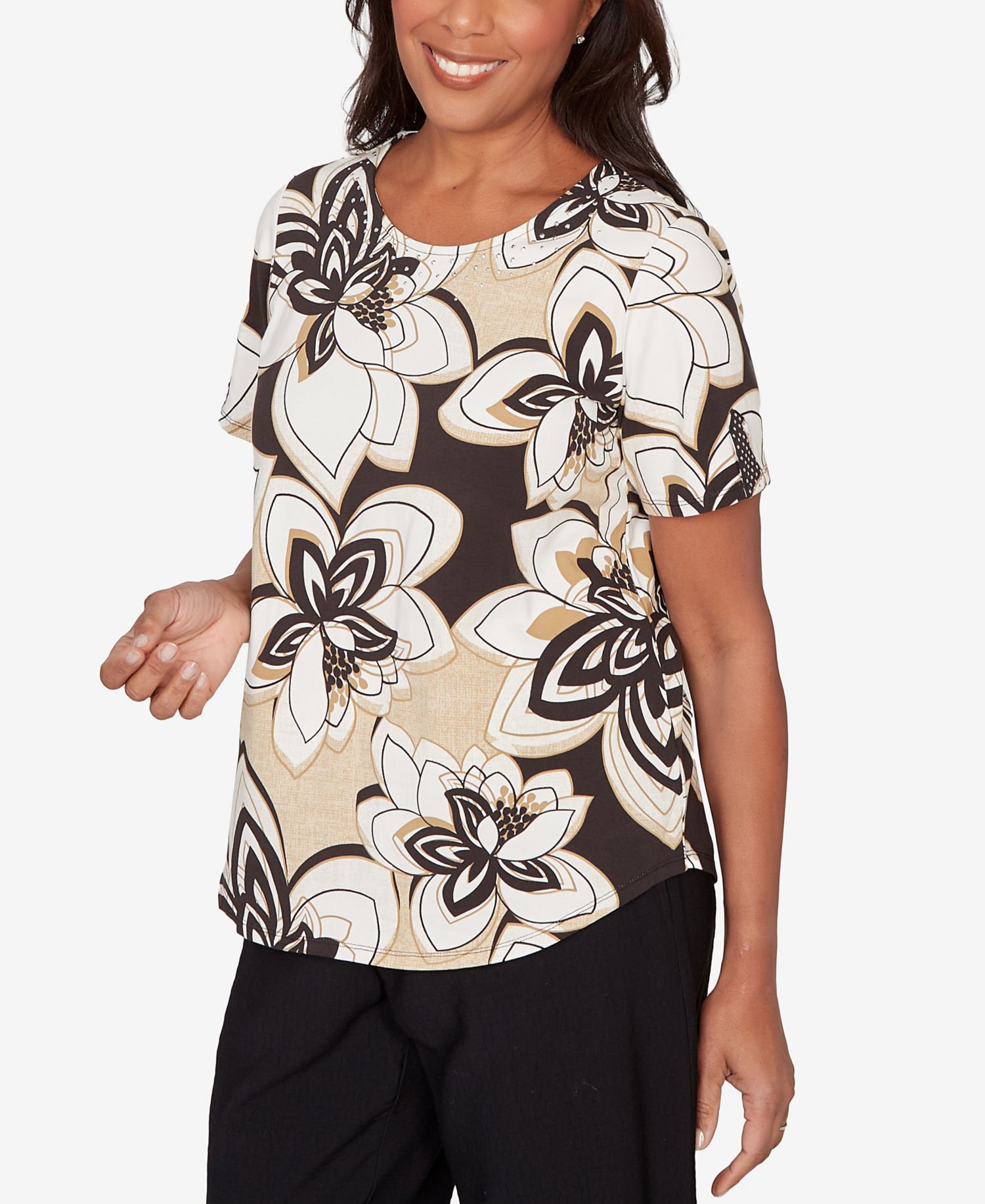 Petite Detail Driven Floral Stained Glass Short-Sleeve T-Shirt