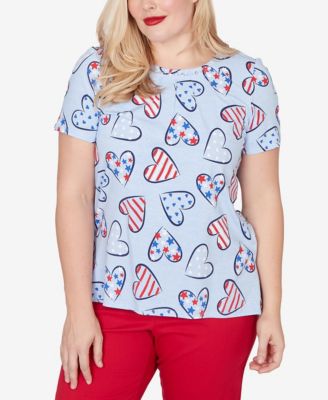 Petite Lady Liberty American Flag Hearts Printed Short-Sleeve T-Shirt