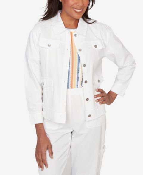 Женские куртки Alfred Dunner Petite Out of the Blue Patch Pocket Collared Jacket