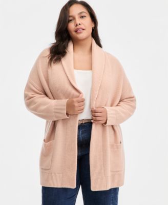 Plus Size 100% Cashmere Shawl-Collar Cardigan