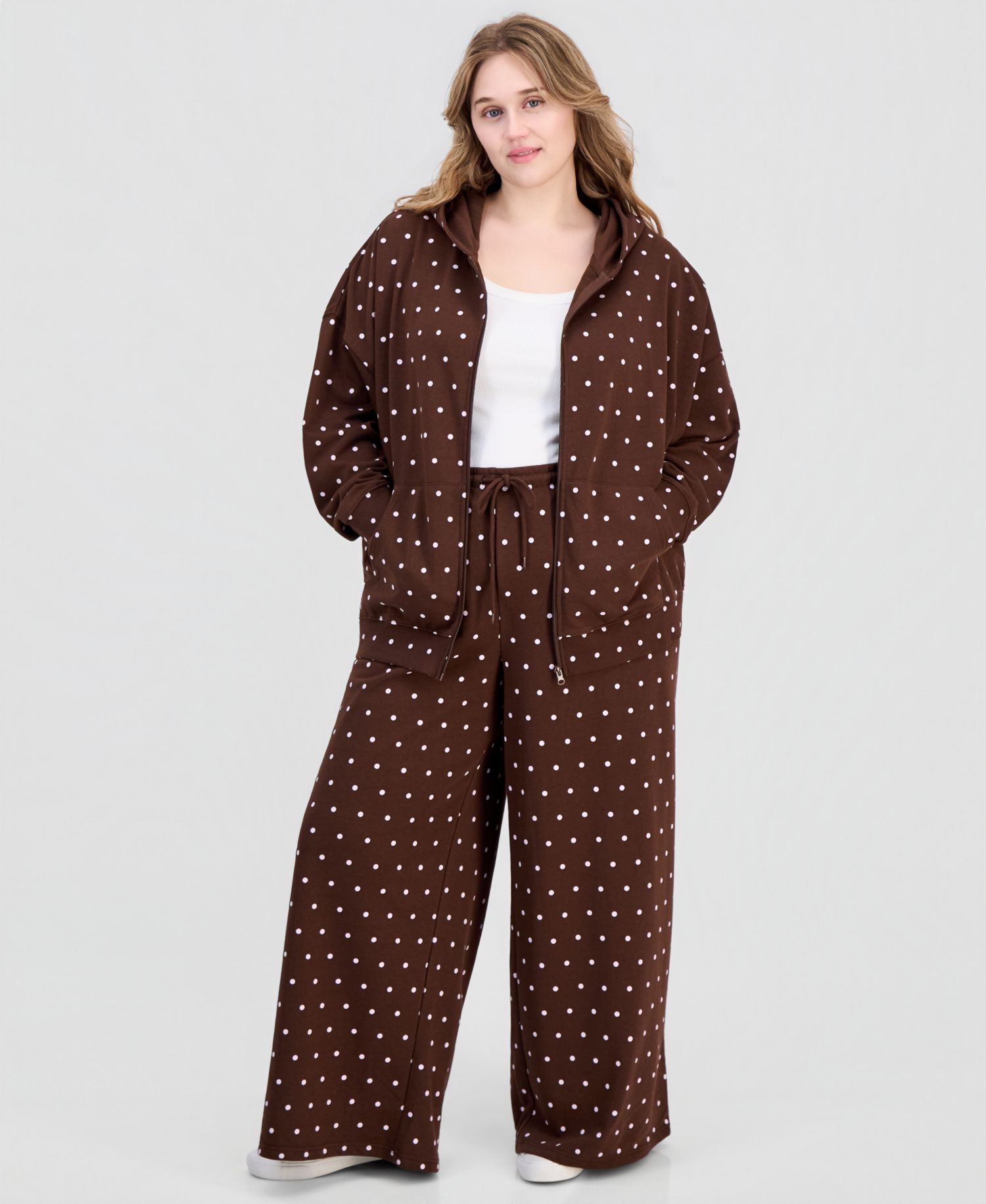 Trendy Plus Size Drop-Shoulder Zippered Hoodie
