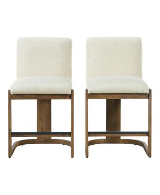 Modern Bar Stools Set of 2, 24" Solid Wood Counter Height Chairs with Linen Cushion Seat for Kitchen Island and Home Bar