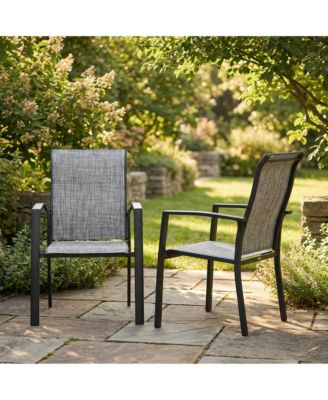 2-Piece Stackable Outdoor Dining Chairs, Metal Frame with E-Coating, Textilene All-Weather Patio Chairs