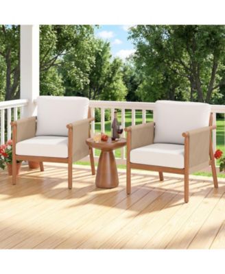 Acacia Wood Patio Chair with Woven Rope Armrests and Cushions