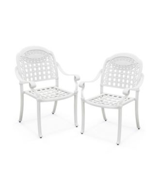 Cast Aluminum Patio Dining Chairs Set of 2 with Curved Armrests