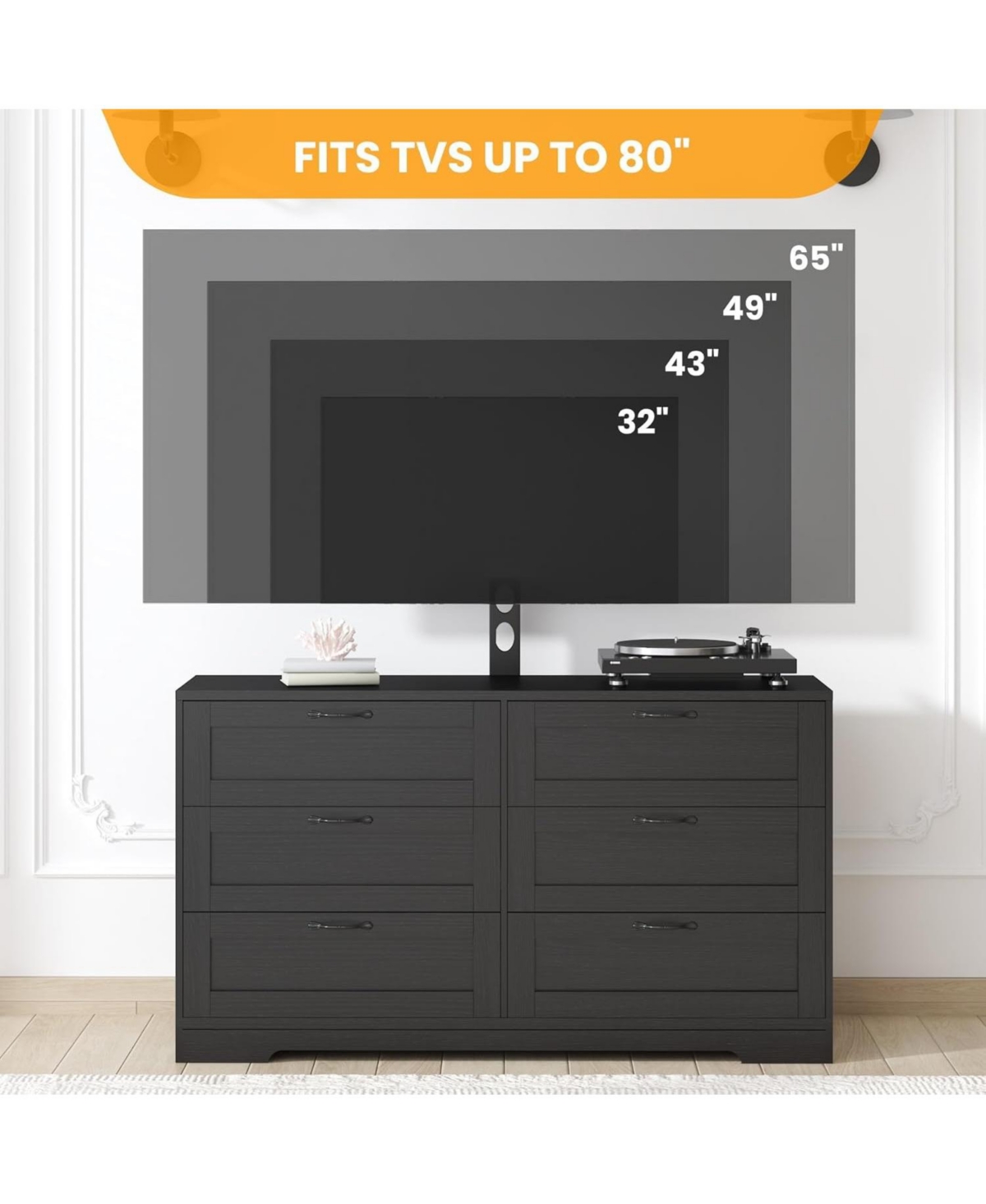 gaomon Tv Stand with Mount and Drawers Storage Fits 32/45/55/65/75/80 Inch TVs
