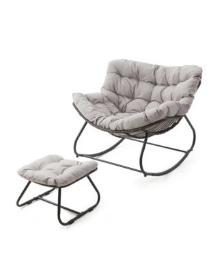Egg Rocking Chair & Ottoman Set with Cushions, All-Weather Wicker Lounge
