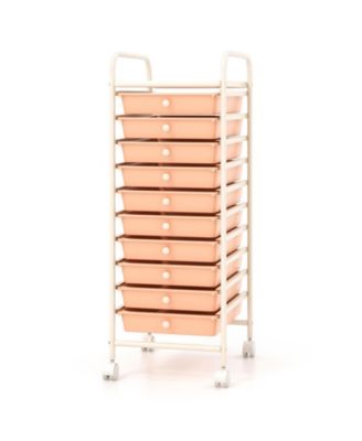 10 Drawer Rolling Storage Cart Organizer with 4 Universal Casters-Cherry