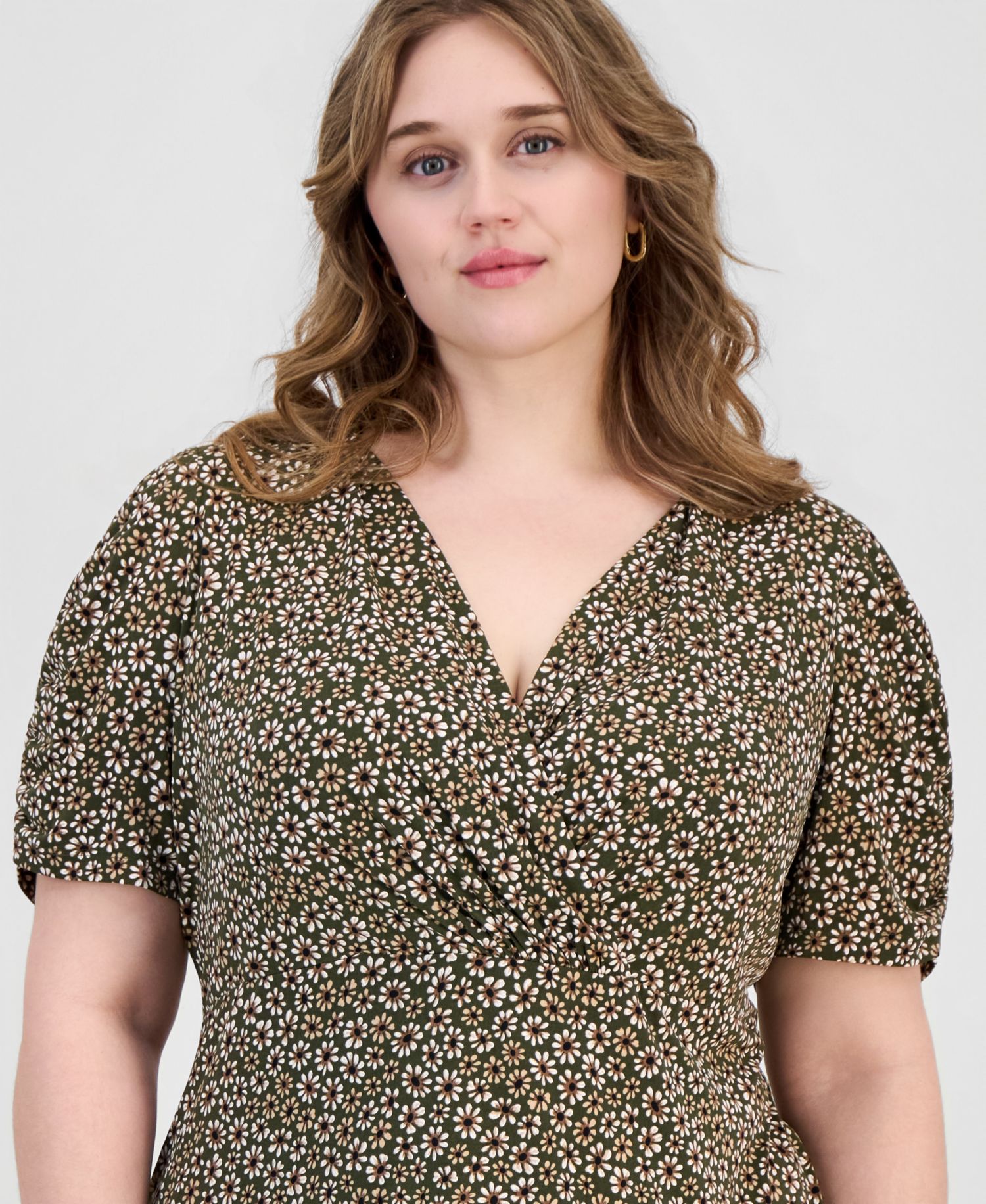 Plus Size Printed Ruched-Sleeve Sheath Dress