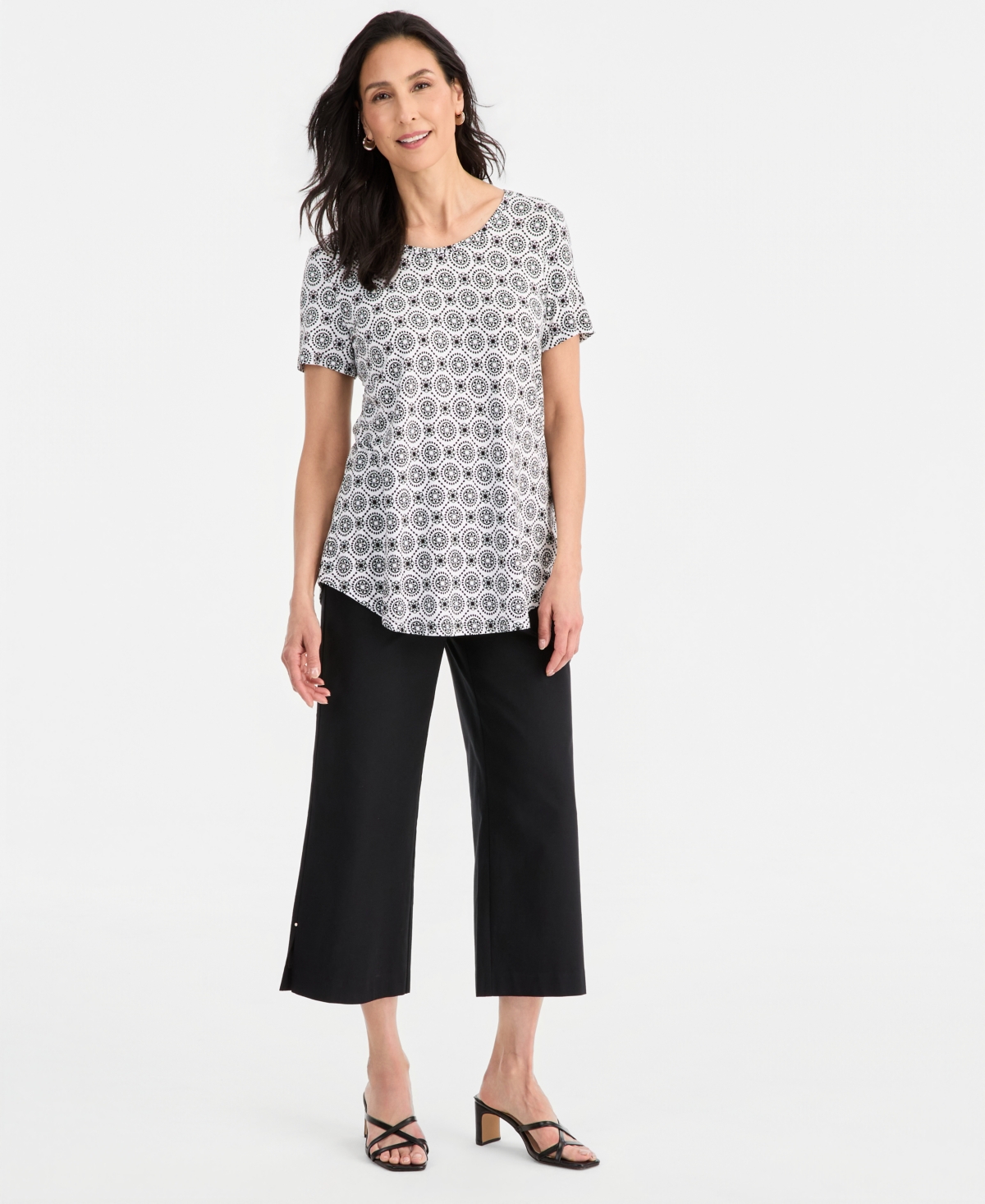 Jm Collection Women's Printed Scoop-Neck Short Sleeve Top, Macy's Exclusive