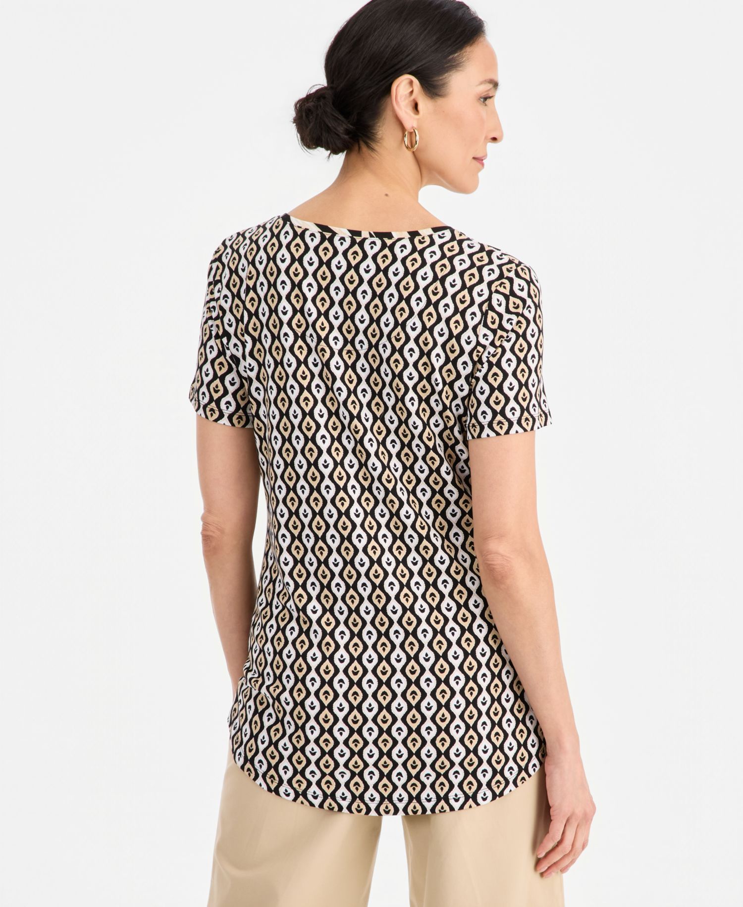petite Printed Scoop-Neck Short Sleeve Top