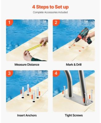 Pool Rail, 220 lbs Capacity, Stainless Steel Handrail for Poolside