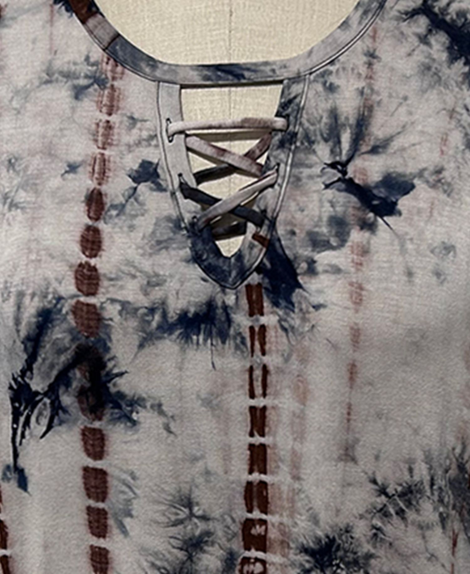 Plus Size Tie Dye Lace Up Short-Sleeve Top
