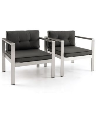 2 Pieces Patio Aluminum Armchair Contemporary Sofa Chair w/ WPC Armrests
