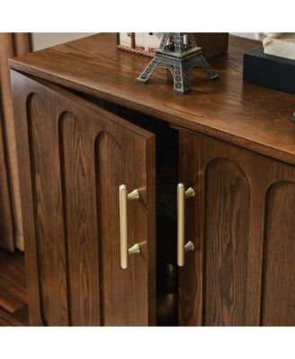 Modern Fluted Sideboard Cabinet with Adjustable Shelves & Solid Wood Legs, Buffet Cabinet with Storage