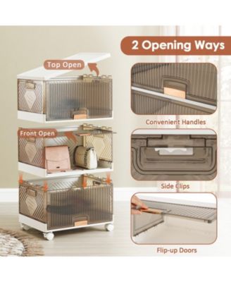 3-Cube Collapsible Stackable Storage Bins with Detachable Wheels