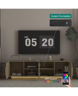 TV Stand with Storage, 68" Modern Wooden Media Control Table with 16 Color LEDs, Entertainment Center for 55 60 65 Inch TV