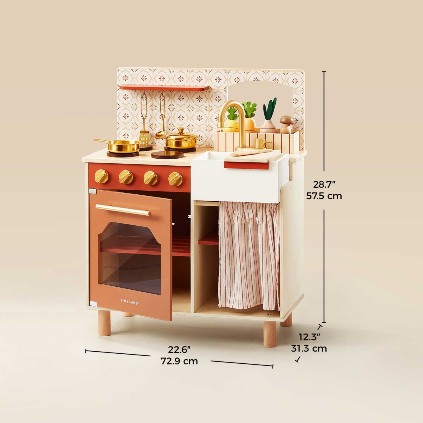 Детская игрушка Tiny Land Mediterranean Interactive Wooden Play Kitchen, Ages 3+, цвет: Коричневый — фото 9