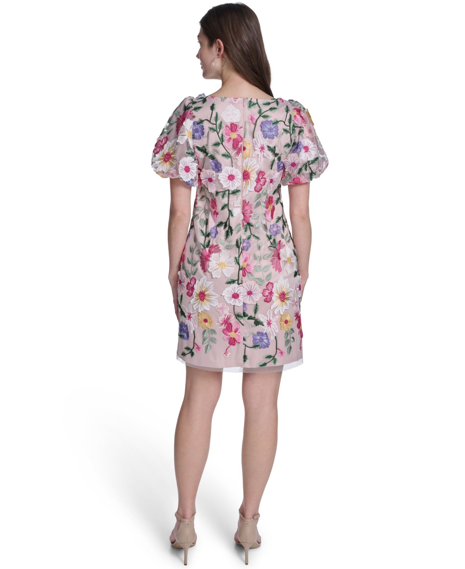 Women's Puff-Sleeve Boat Neck Shift Dress
