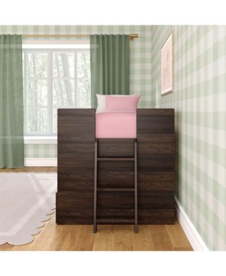 Modern Farmhouse Low Loft Bed with Storage Drawer, Solid Wood Bed for Kids