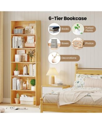 6-Tier Bookcase with 6 Open Shelves and Anti-Toppling Kits-Wood