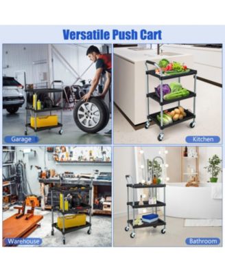 3-Tier Utility Rolling Cart with PP Shelves and Locking Wheels