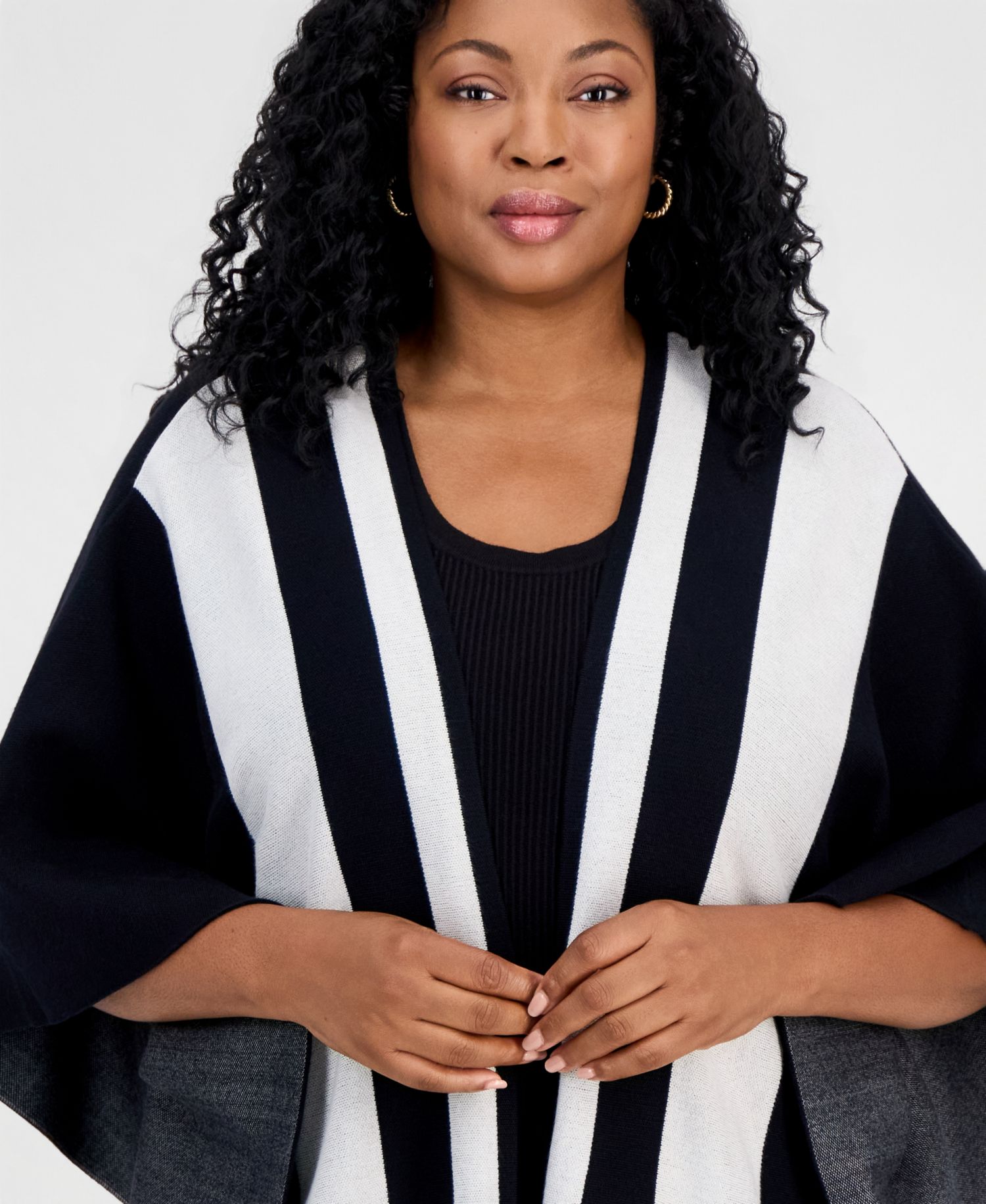 Plus Size Colorblock D O Cardi Open-Front Kimono Sleeves Cardigan