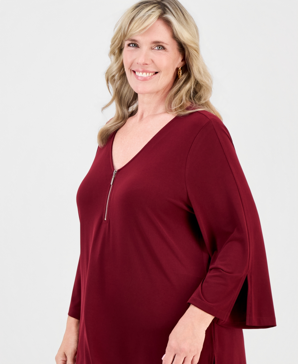 Jm Collection Plus Bell-Sleeve Zip-Neck Top, Macy's Exclusive
