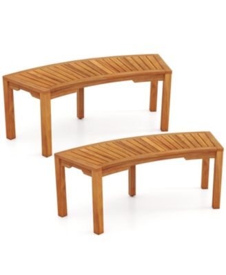 Set of 2 Outdoor Acacia Wood Curved Garden Benches 2-Person