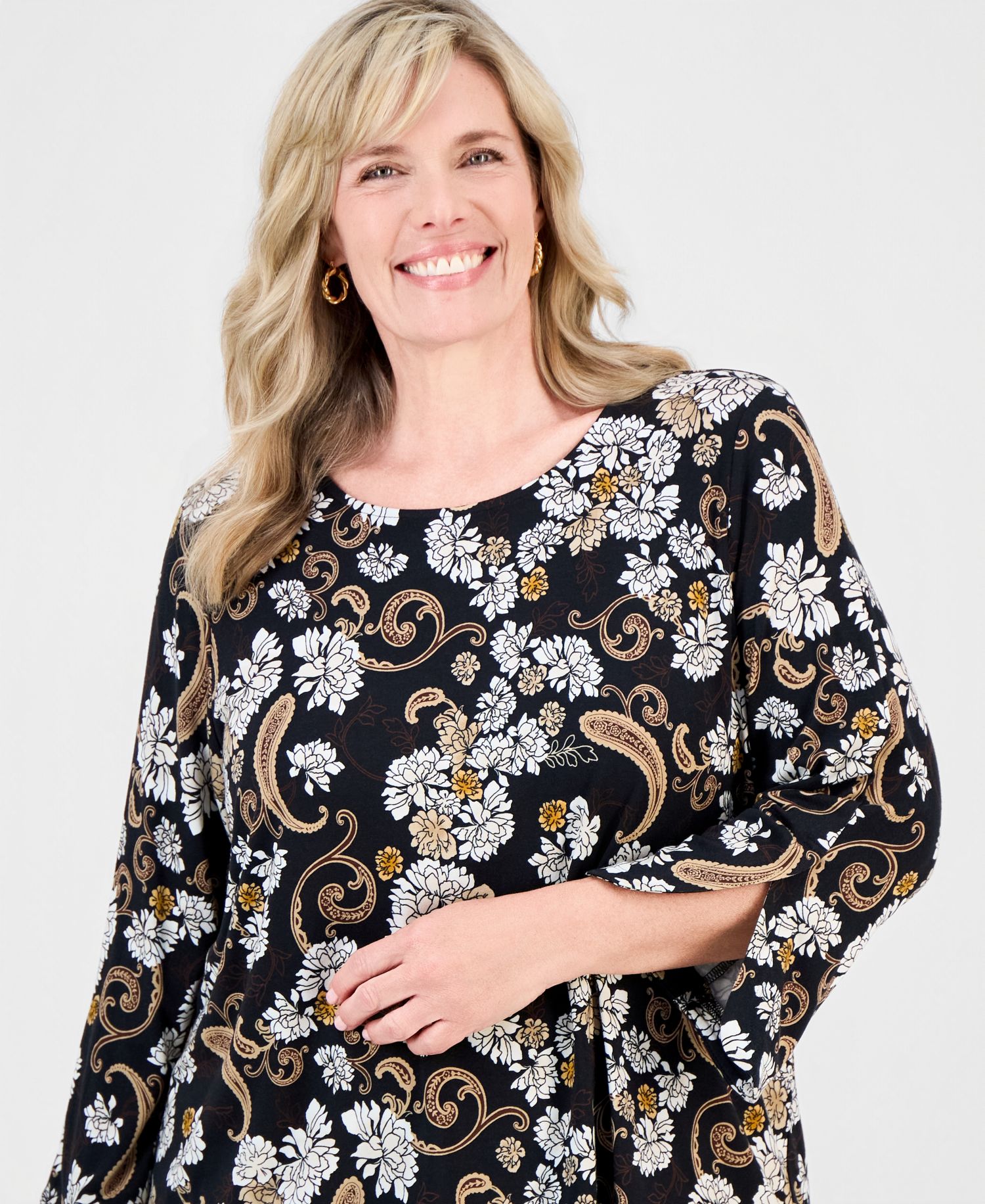 Petite Floral 3/4-Length Tulip Top