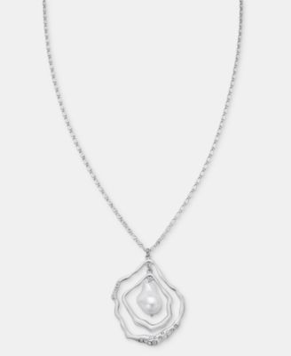 Pav&eacute; & Imitation Pearl Orbital Pendant Necklace, 32" + 3" extender