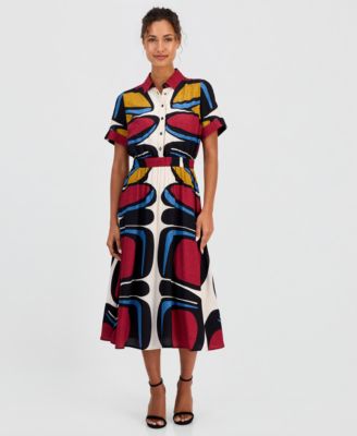 Women's Printed Button-Down Midi Dress