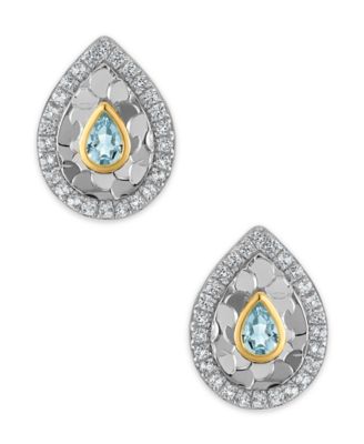 Swiss Blue Topaz (1/10 ct. t.w.) & White Topaz (1/8 ct. t.w.) Glitter Texture Earrings in 14k Two-Tone Gold (Also Available in Amethyst)