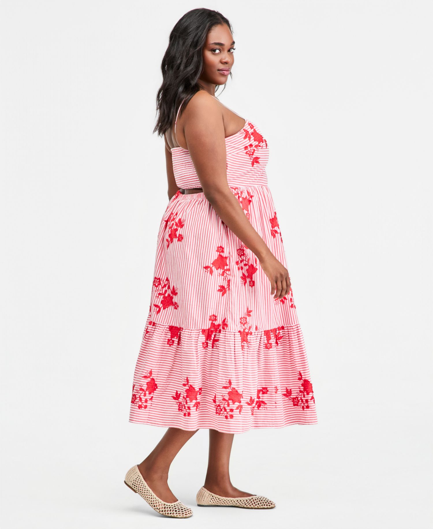 Plus Cutout-Back Tiered Cotton Midi Dress