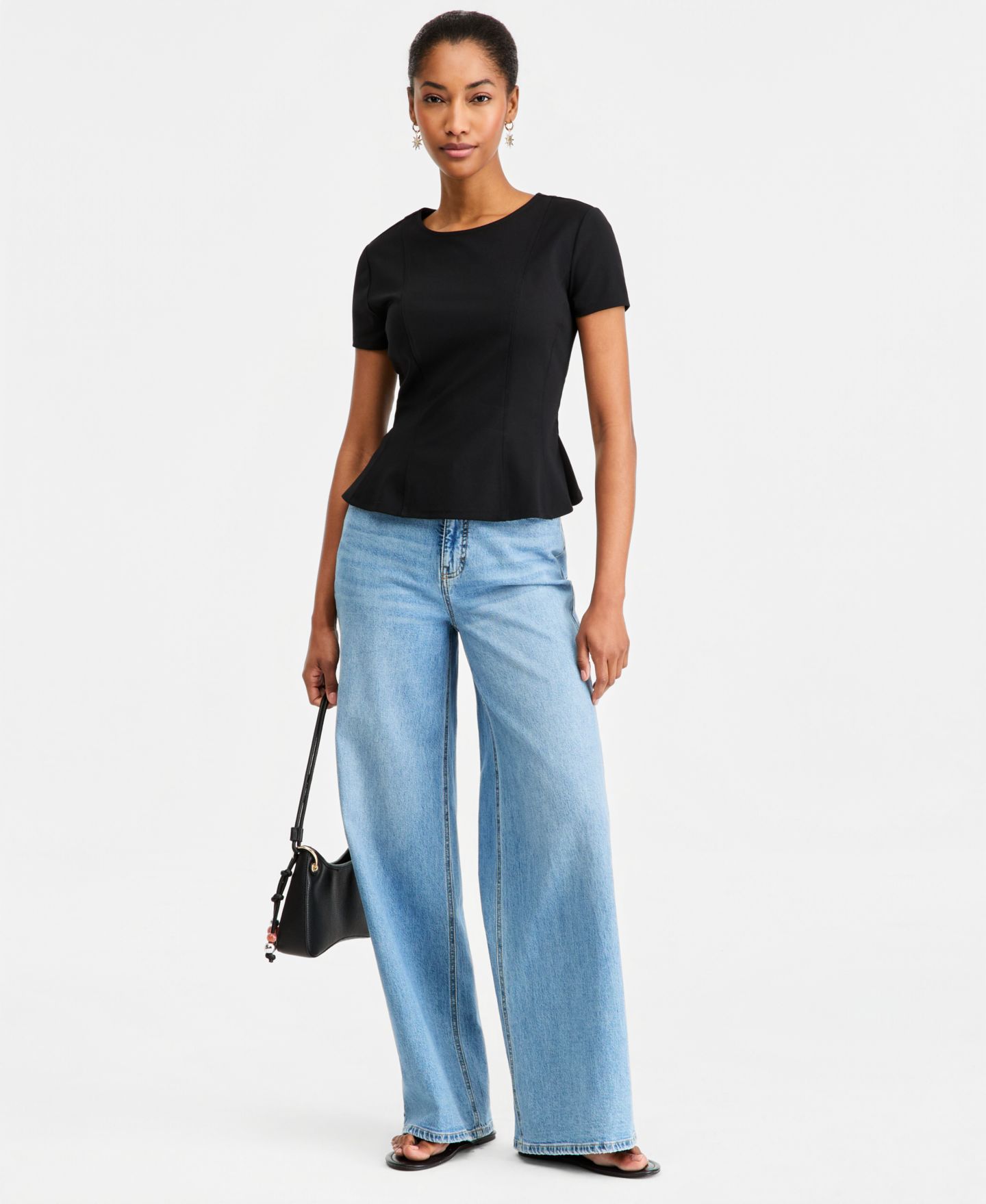 Женский топ On 34th Princess Seam Short-Sleeve Ponte Top, цвет: Глубокий чёрный — фото 3