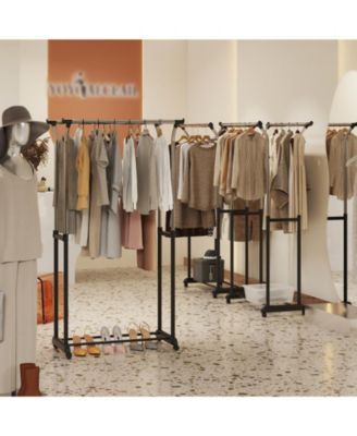 Double Rod Rolling Garment Rack with Adjustable Height from 42 to 69 in