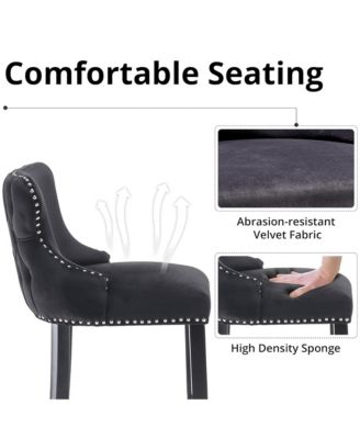 Velvet Wingback Bar Stools Set of 2, Counter Height Chairs with Solid Wood Legs, Button Tufted and Nailhead Trim for Kitchen Island